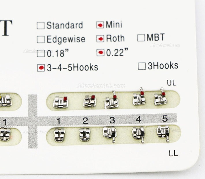 5Packs Dental Orthodontic Metal Bracket Braces Mini Roth 0.022 345 Hooks 100Pcs